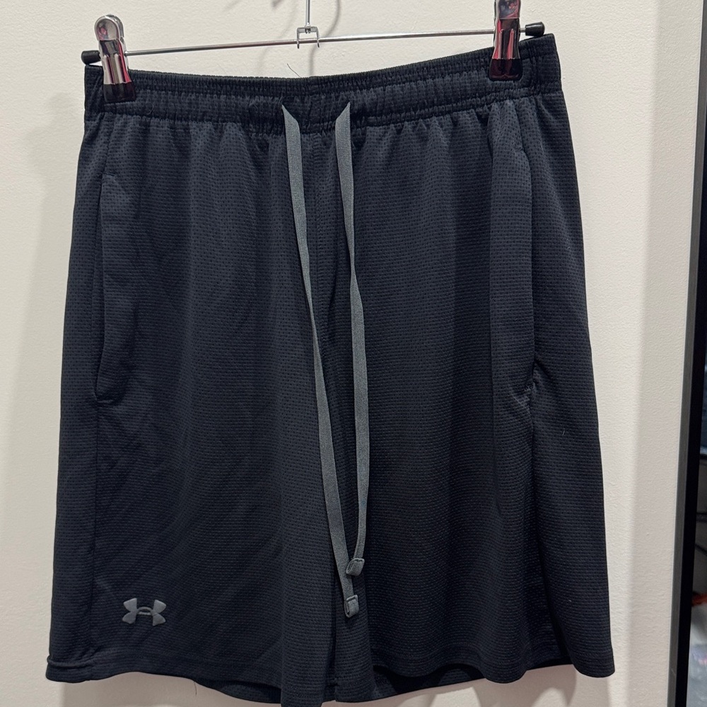 Under Armour Men's Black Athletic Mesh Shorts with Gray Drawstrings